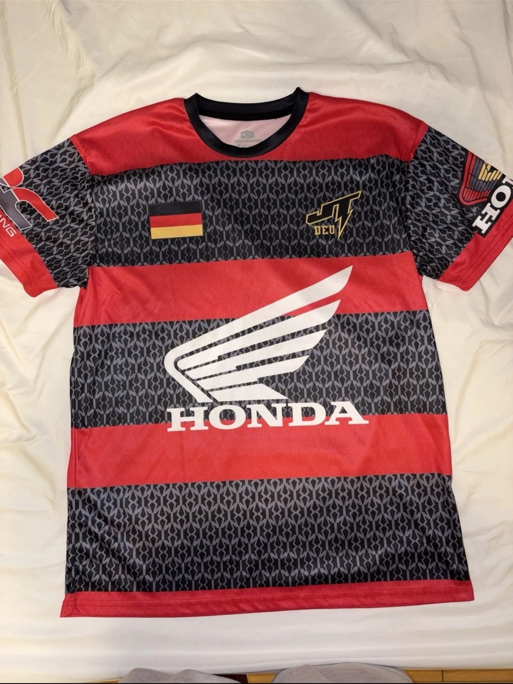 Honda Men’s Red and Black Striped Logo Jersey